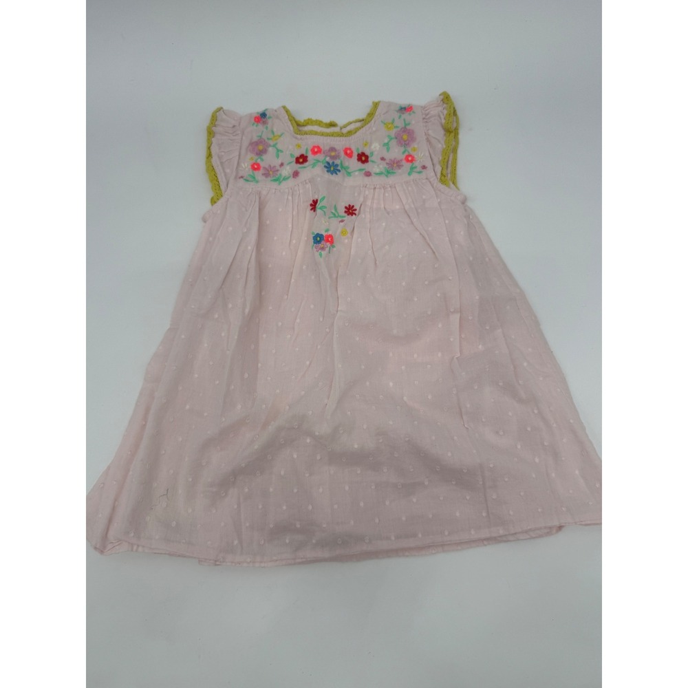 Boden Baby 18-24M Pink Floral Embroidered Dress Flutter Sleeve Boho Cottagecore